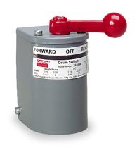 A drum switch. Notice the handle requires the operator to manually change the position of the switch from for ward to reverse or to the off position.